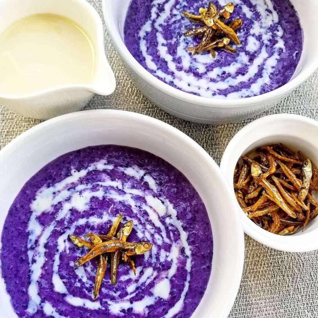 Fresh Ube Champorado with Crunchy Fried Dilis - Blasian Bon Vivant