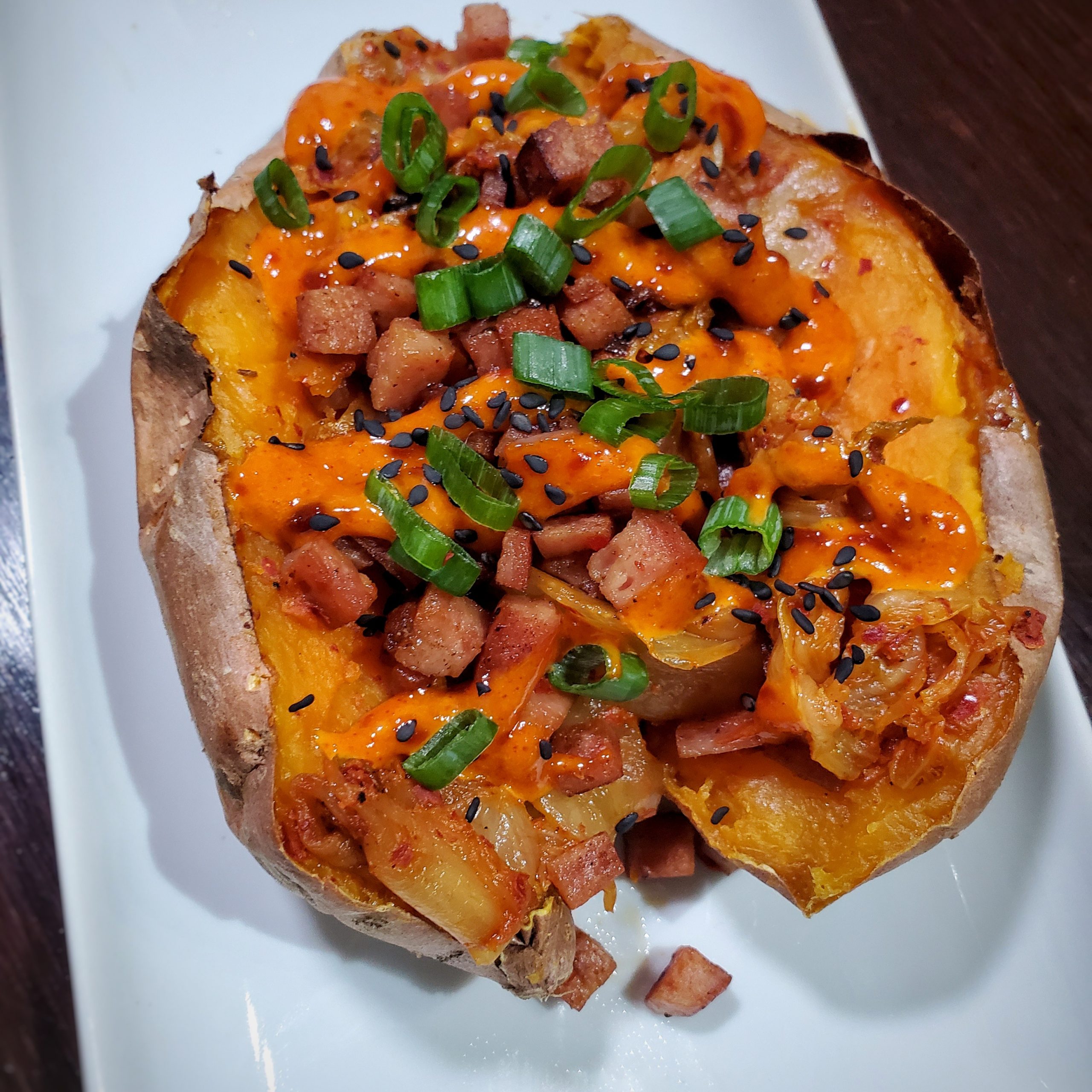 Spam Kimchi Baked Sweet Potatoes - Blasian Bon Vivant